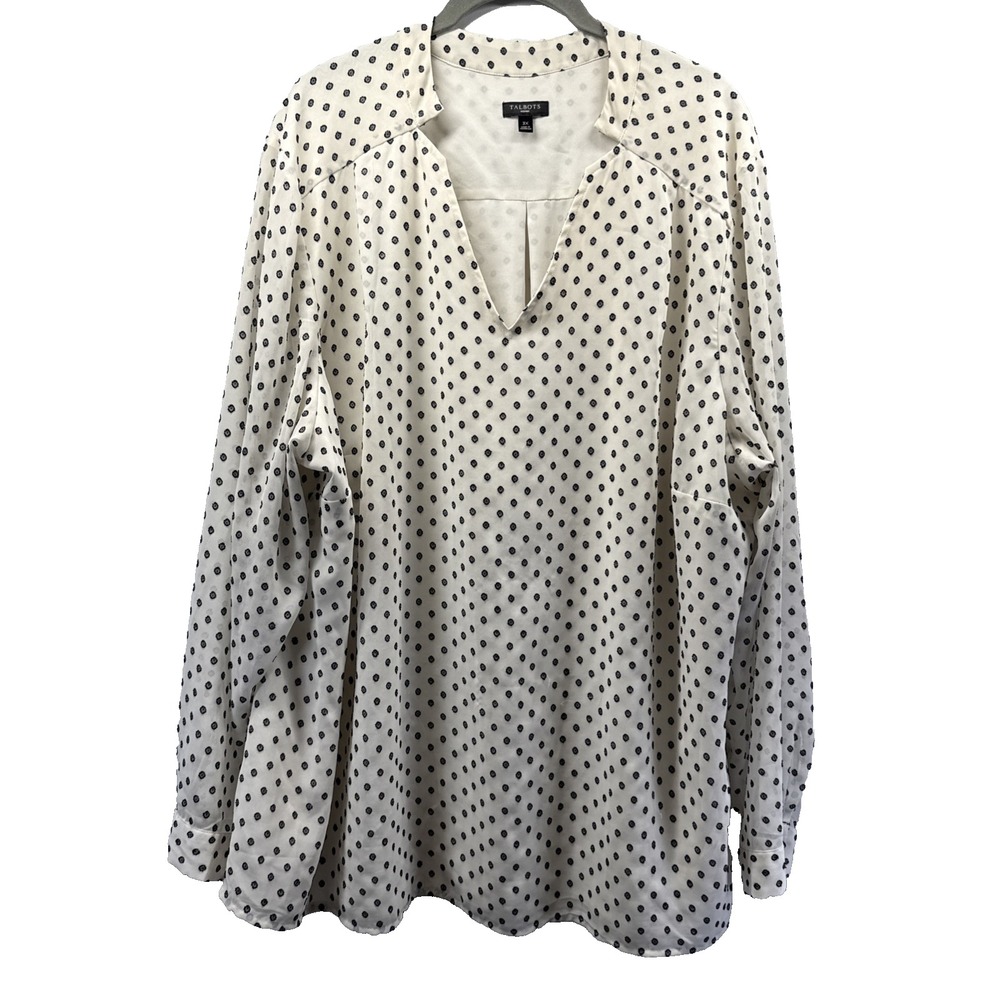 Talbots Women's Top Size 3X Plus Black Ivory Polka Dot Long Sleeves Lined V Neck